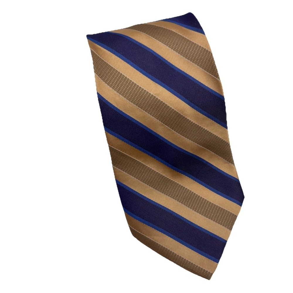 Paul‎ Dione Mens Blue & Gold 100% Silk Striped Handmade Necktie Elegant Style